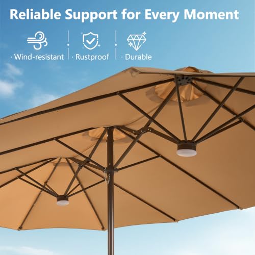15FT Double Sided Rectangular Patio Umbrella with USB Rechargeable Warm LED Lights