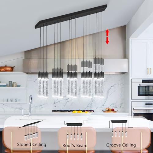 15 Lights Modern LED Pendant Lighting Fixture for Kitchen Island Crystal Chandelier Light Fixtures for Dining Room