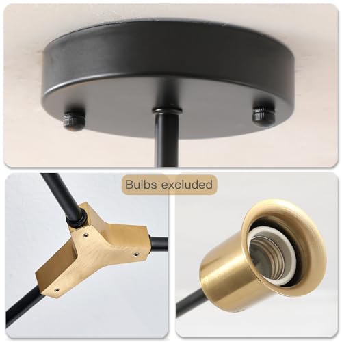 Modern Gold and Black Sputnik Semi Flush Mount Ceiling Light Fixture