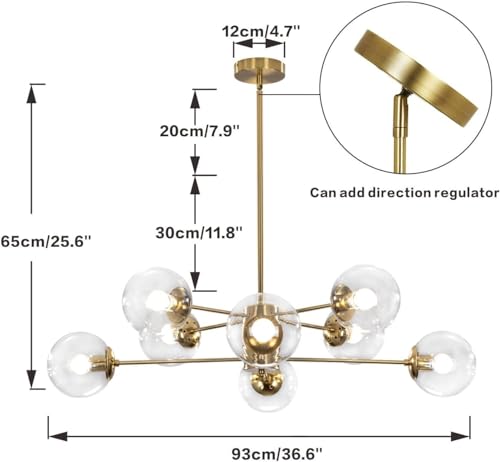 8 Light Modern Brass Gold Sputnik Chandelier with Clear Glass Globe