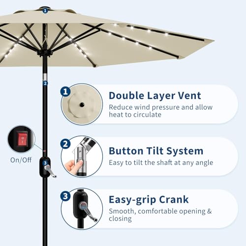 9FT Solar LED Patio Umbrella with Tilt & Crank