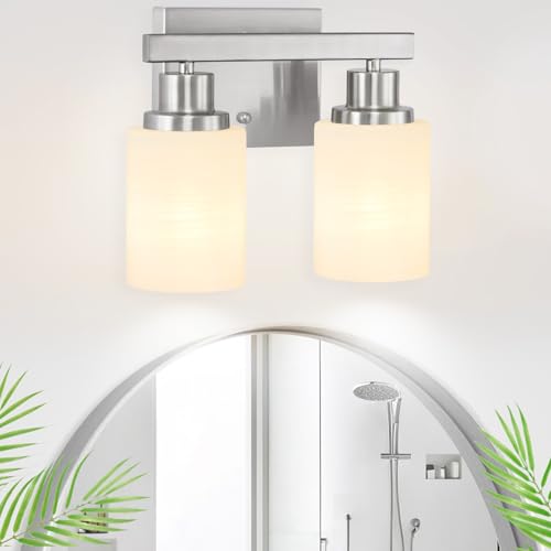 2 Light Nickel Vanity Light Bathroom Light Fixture Over Mirror