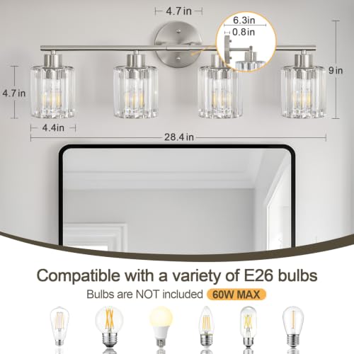 Modern Brushed Nickel Crystal Bathroom Light Fixtures