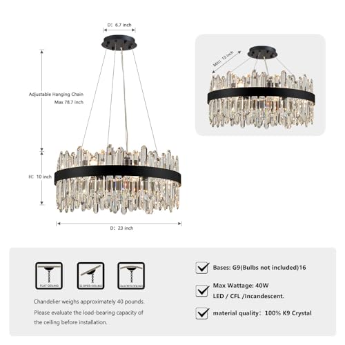Black Modern Oval Crystal Chandelier