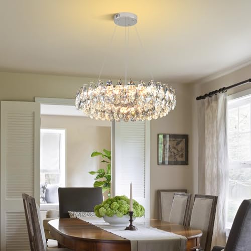 Modern Round Crystal Chandelier 24 Inch Chrome Dimmable LED Crystal Ring Chandelier 4
