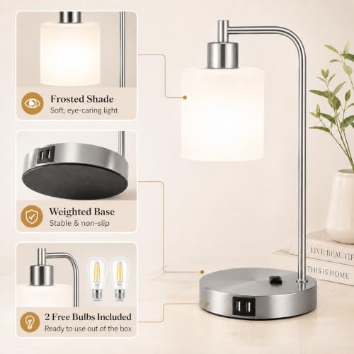 Set of 2 Industrial Touch Control Table Lamps with 2 USB Ports and AC Outlet (2 Count)