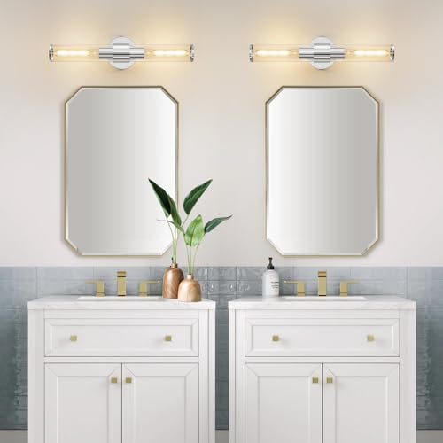 Hardwired Chrome Bathroom Vanity Light Clear Glass Wall Sconce