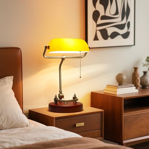 Bankers Lamp Traditional Orange Desk Lamp Solid Wood Pull Chain Switch