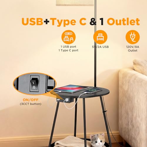 Floor Lamp with Table (Black-with Charging Station)
