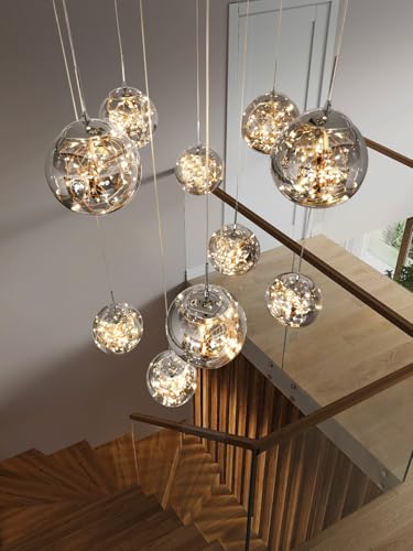 10 Light High Ceilings Long Chandeliers LED Staircase Chandelier High Ceiling Chandelier for Entryway (127 Count)