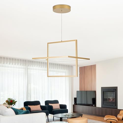 Modern Gold LED Square Hanging Pendant Chandelier