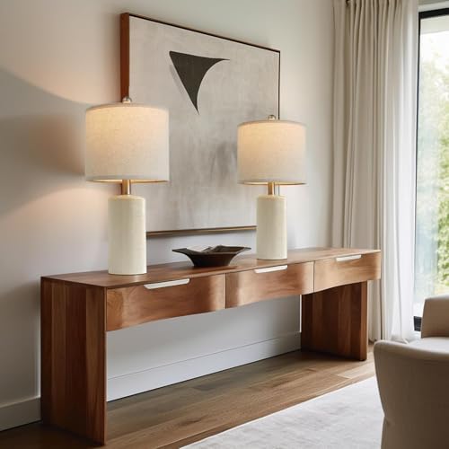 20.25'' Ceramic Table lamps Set of 2 Small Farmhouse Bedside Lamp White (2 Count)