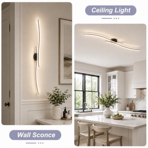 47.24inch Linear Ceiling Light Black Modern LED Ceiling Light Fixture 4000K Aluminum Long Ceiling Lamp for Hallway (2 Count)