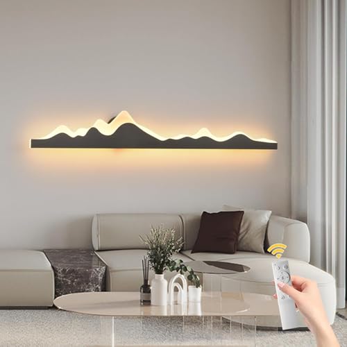 Wall Sconce with Remote Control 47.2inch Dimmable LED Wall Lights Black Led Wall Sconce Indoor Mountain Shape Wall Lamps for Living Room Bedroom Hallway