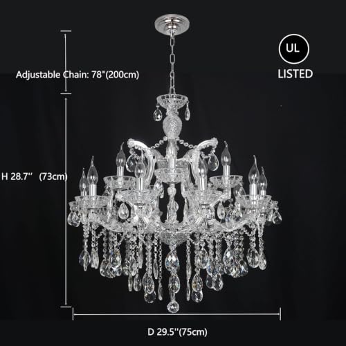Modern Maria Theresa Chandelier 2 Layers 15 Lights Large Crystal Chandeliers for High Ceiling Dining Room