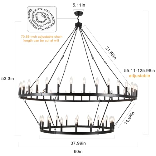 60 inch Black Extra Large Wagon Wheel Chandelier
