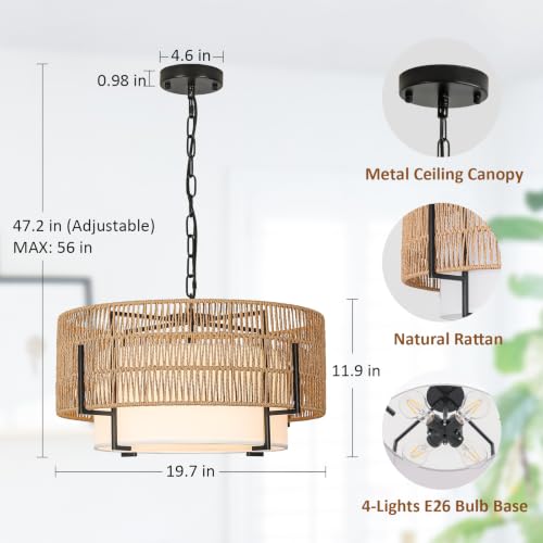 4 Light Rattan Chandelier