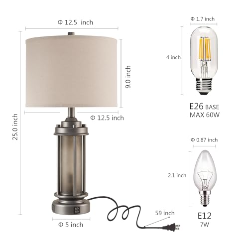 Set of 2 Farmhouse Bedroom Table Lamps with 2 USB C+A Ports (2 Count)