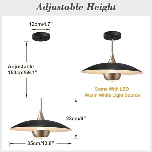 Lighting Modern Black Metal Pendant Lamp Brass Gold Kitchen Island Pendant Light Industrial Matt Black Barn Pedant Lighting Adjustable Retro Vintage Farmhouse Hanging Dining Lights Fixture