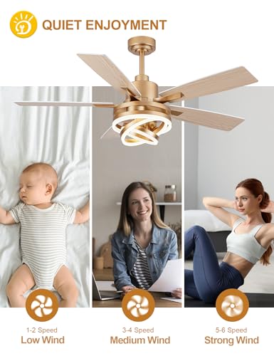 52" White and Gold Ceiling Fans with Lights Modern Chandelier Fan