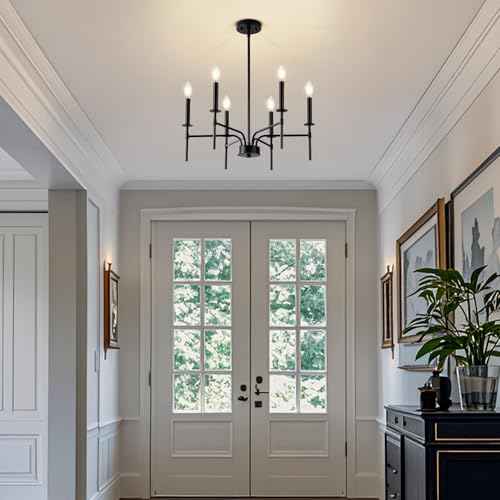 Black Chandelier,6 Light Farmhouse Dining Room Light Fixture,Small Candle Chandeliers for Dining Room Entryway Foyer Bedroom Kitchen Living Room (Bulbs Not Included)