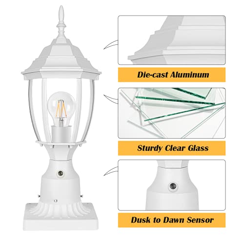 Dusk to Dawn White Outdoor Post Light with Pier Mount Base