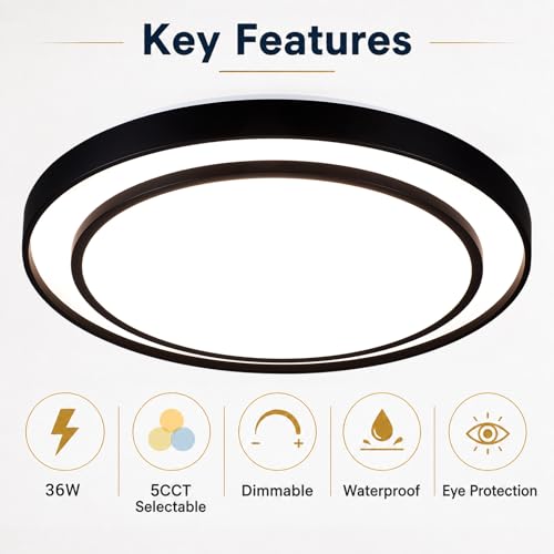 20 Inch LED Flush Mount Ceiling Light (Black / 20Inch)