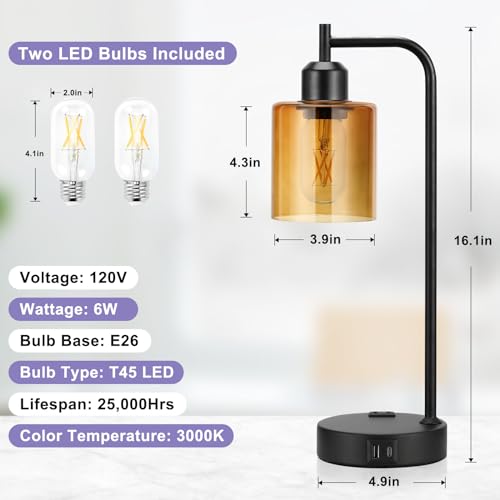 Industrial Touch Nightstand Lamps for Bedrooms Set of 2 (2 Count)