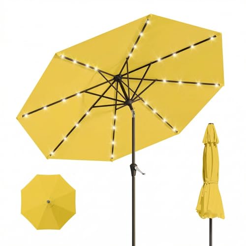 10FT Solar Umbrella 32 LED Lighted Patio Umbrella Table Market Umbrella w