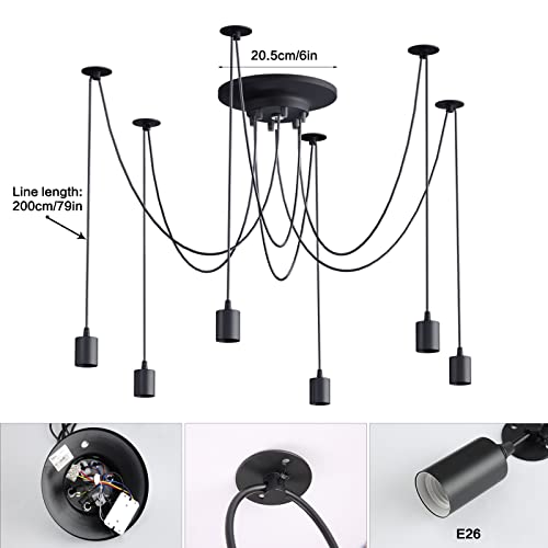 Vintage Edison Multiple Ajustable DIY Ceiling Spider Lamp Light Pendant Lighting Chandelier Modern Chic Industrial Dining with Romote Control