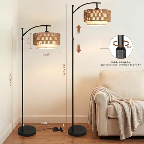 Arc Floor Lamp for Living Room with Remote (Black RC)