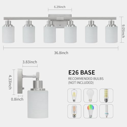 6 Light Bathroom Vanity Light Nickel Bathroom Vanity Lights 36.8in