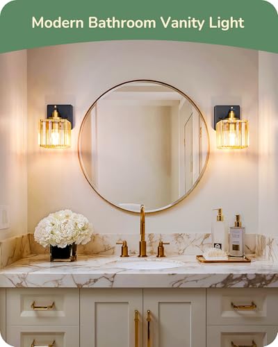 Black Gold Bathroom Vanity Light Fixtures with Crystal Shade