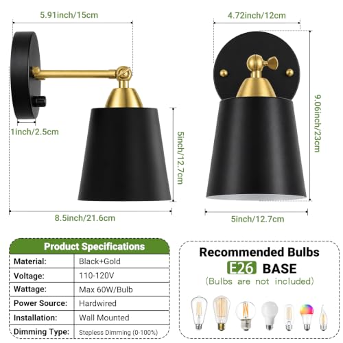 Dimmable Wall Sconces Set of 2