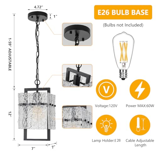 Black Pendant Lights Kitchen Island with Water Ripple Glass