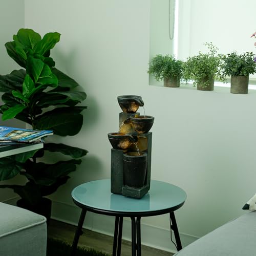 14" Tall Stoned Jar Water Fountain with Cascading LED Lights