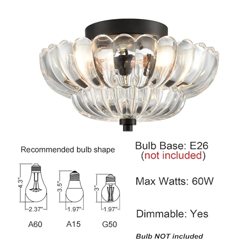 Modern Black Ceiling Light Traditional with Scalloped Clear Glass