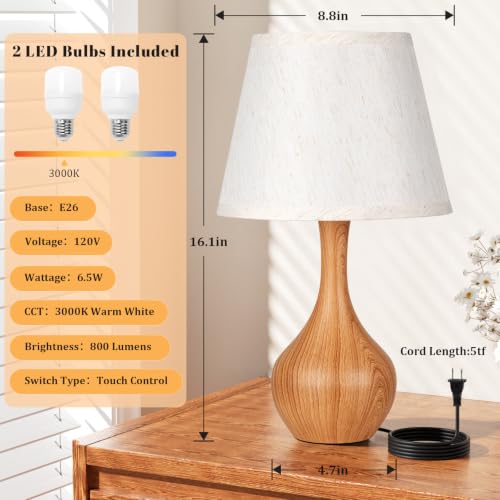 16.1" Touch Table Lamp for Nightstand (2 Count)
