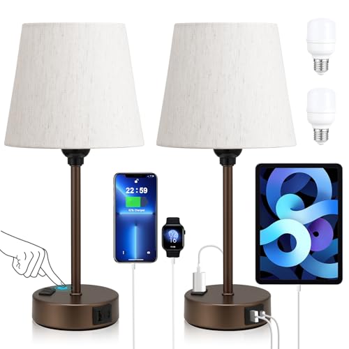 Brown Bedside Lamps Set 2 for Bedroom (2 Count)