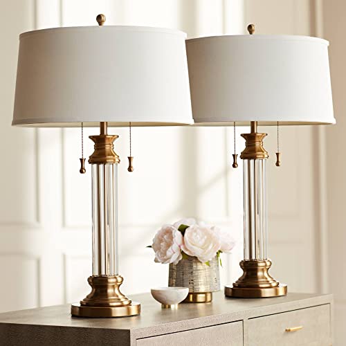 Rolland 30" Large Table Lamps Set of 2 Gold Brass Glass Antique (2 Count)