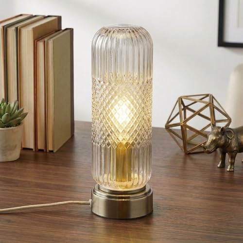 11.6 Inch Touch Dimmable Table Lamp with Ribbed Glass Shade