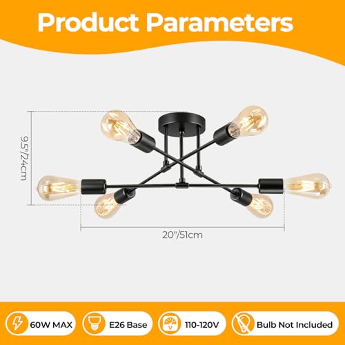 6 Lights Modern Sputnik Chandelier (Black)