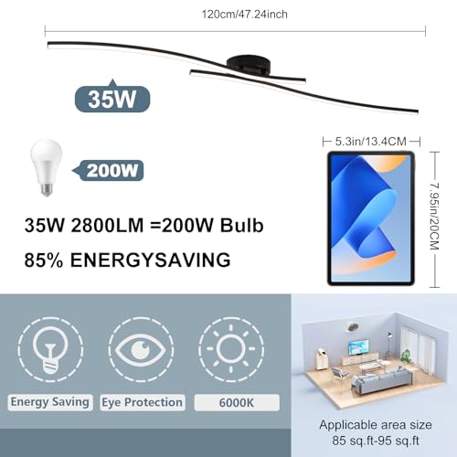 47.24inch Linear Ceiling Light Black Modern LED Ceiling Light Fixture 6000K Aluminum Long Ceiling Lamp for Hallway