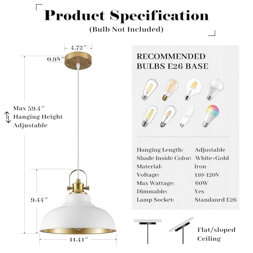 White and Gold Pendant Light (2 Count)