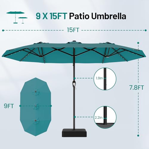 15FT Patio Umbrella with Solar Lights