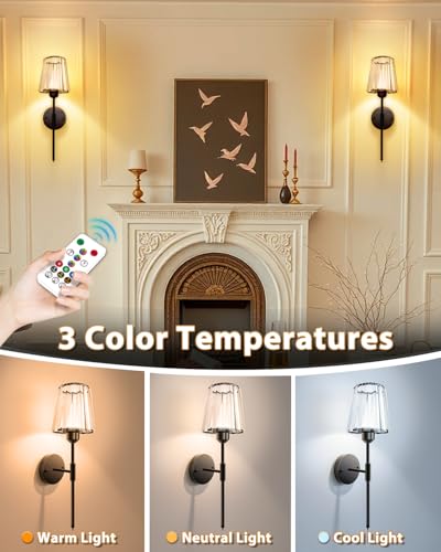 19.3 Inch Crystal Battery Operated Wall Sconces Set of 2