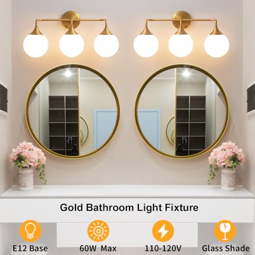 Brushed Gold Bathroom Light Fixtures Over Mirror Vanity 3