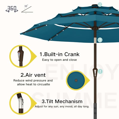 9ft 3 Tier Patio Umbrella with Solar Lights