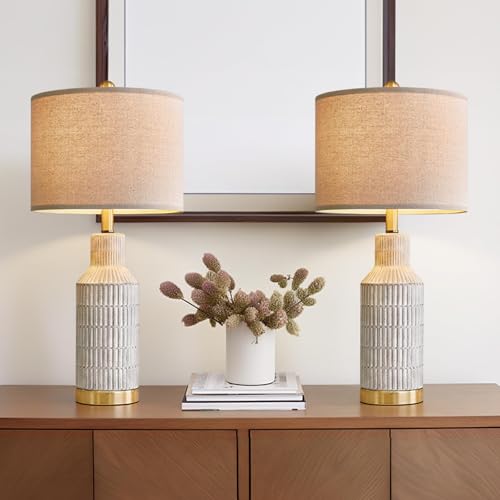 25" Modern Ceramic Lamps Single Table Lamp for Living Room Bedroom Farmhouse Nightstand Bedside Lamps (2 Count)