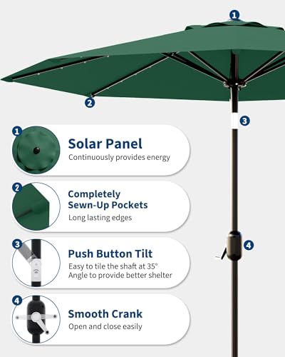 9FT Solar LED Patio Umbrella with Tilt & Crank